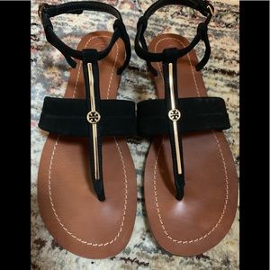 Tory Burch black suede strap thong sandals